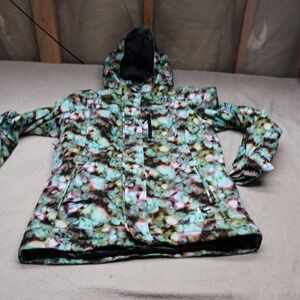 Under Armour Jacket Women Small Green Abstract Hooded ColdGear Infrared Ski Snow